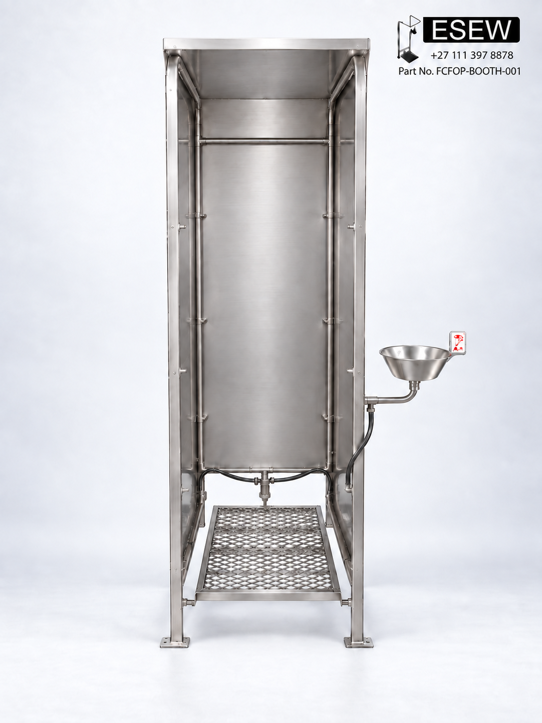 Four Column Booth with one stainless steel eyewash bowl, part FCFOP-BOOTH-001