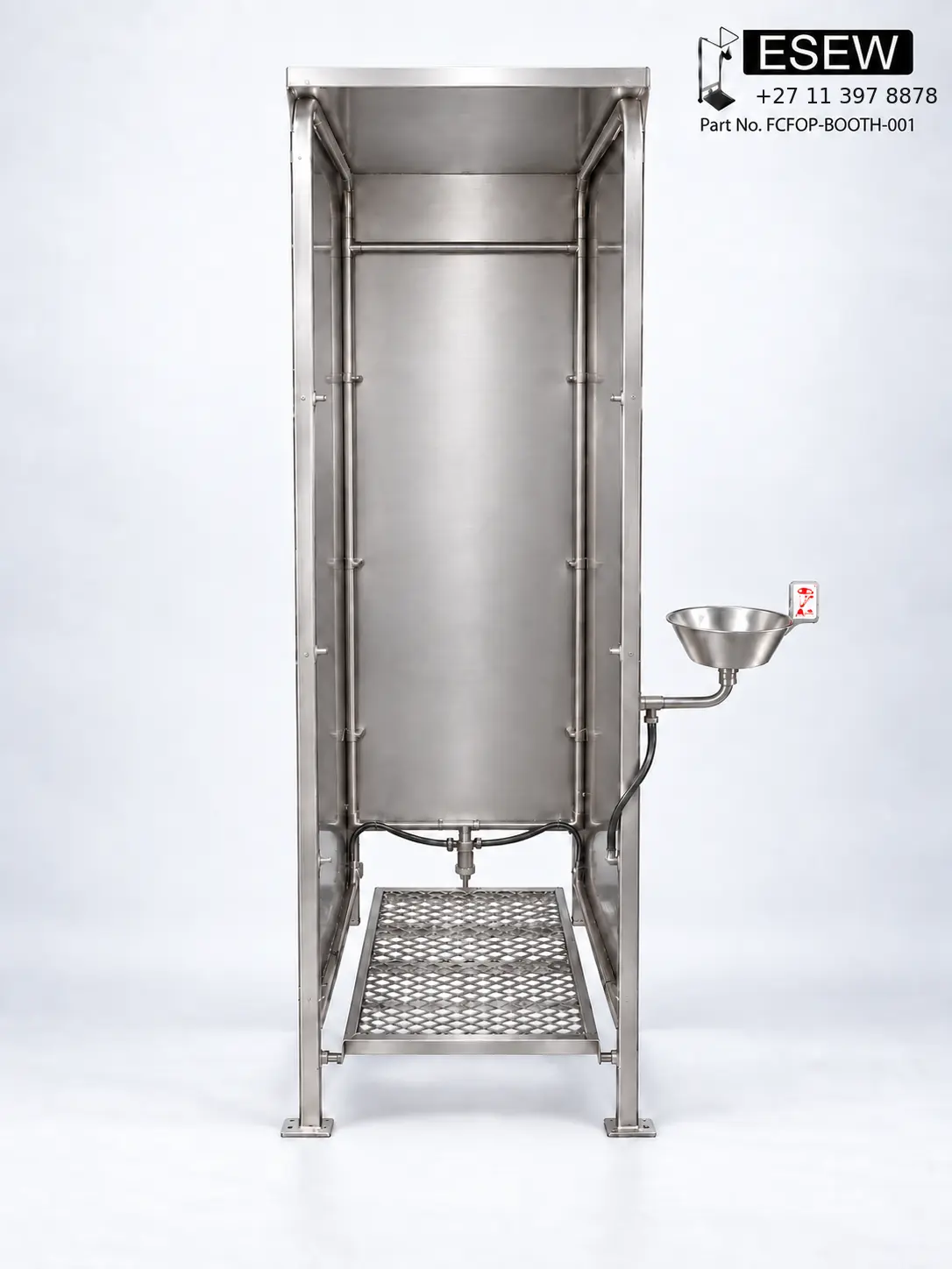Four Column Booth with one stainless steel eyewash bowl, part FCFOP-BOOTH-001