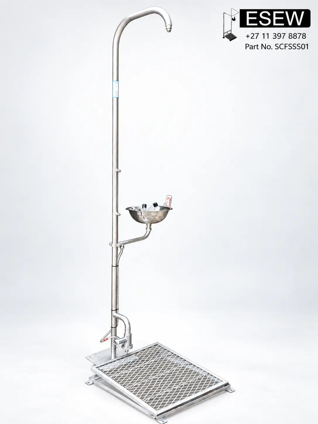 Single column foot-operated emergency shower with optional stainless-steel eyewash bowl, part SCFSSS01