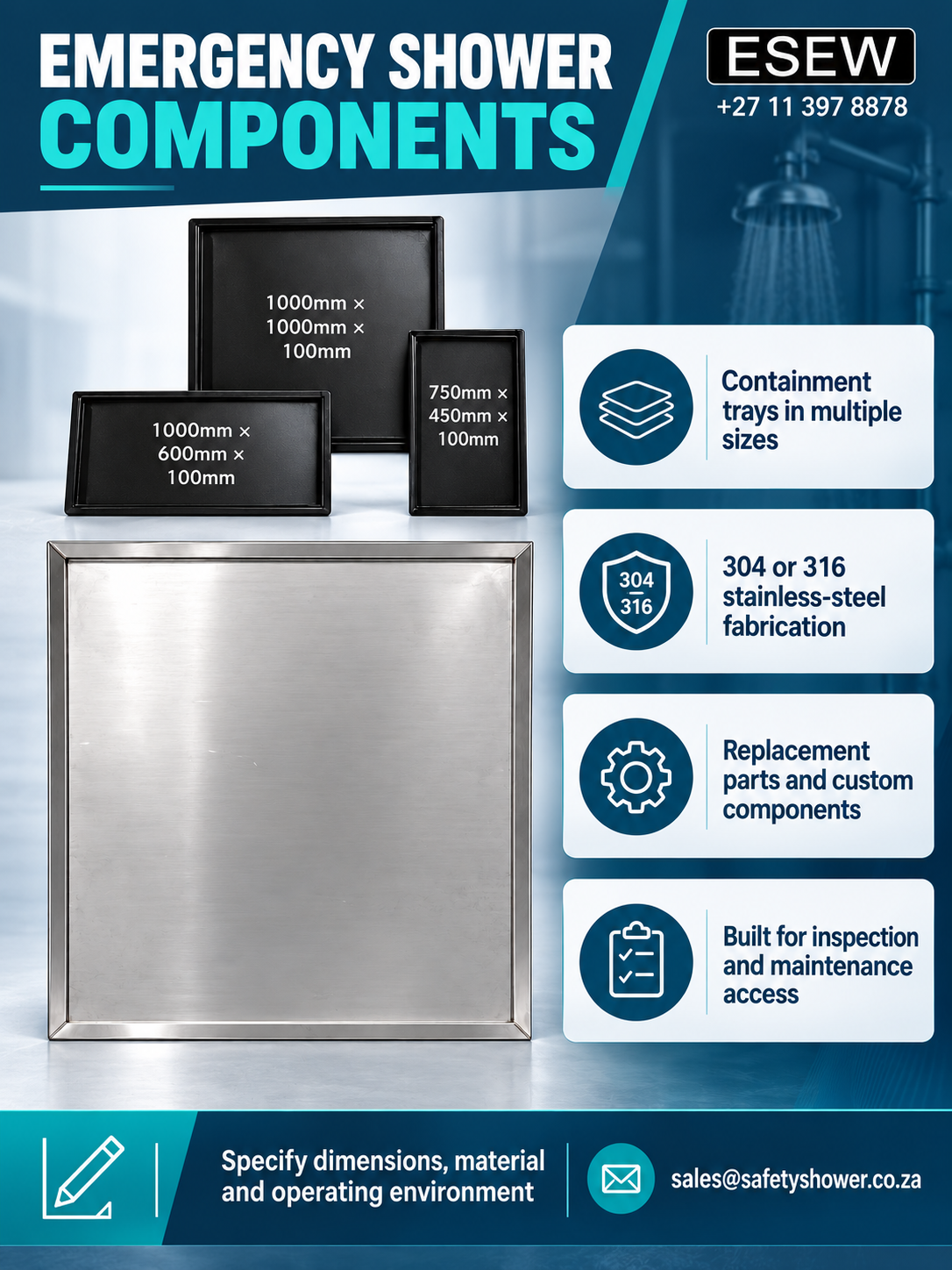 Emergency shower components summary infographic